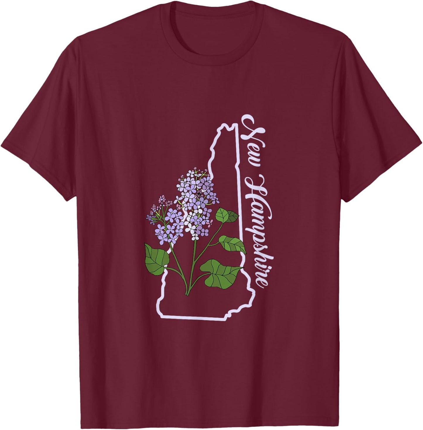 State of New Hampshire Purple Lilac Flower T-Shirt - T-Shirt | Maroon