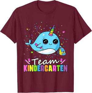 Team Kindergarten Narwhal Kid Kinder Cute Teacher Student T-Shirt - T-Shirt | Maroon