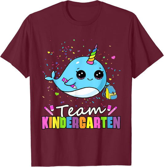 Team Kindergarten Narwhal Kid Kinder Cute Teacher Student T-Shirt - T-Shirt | Maroon