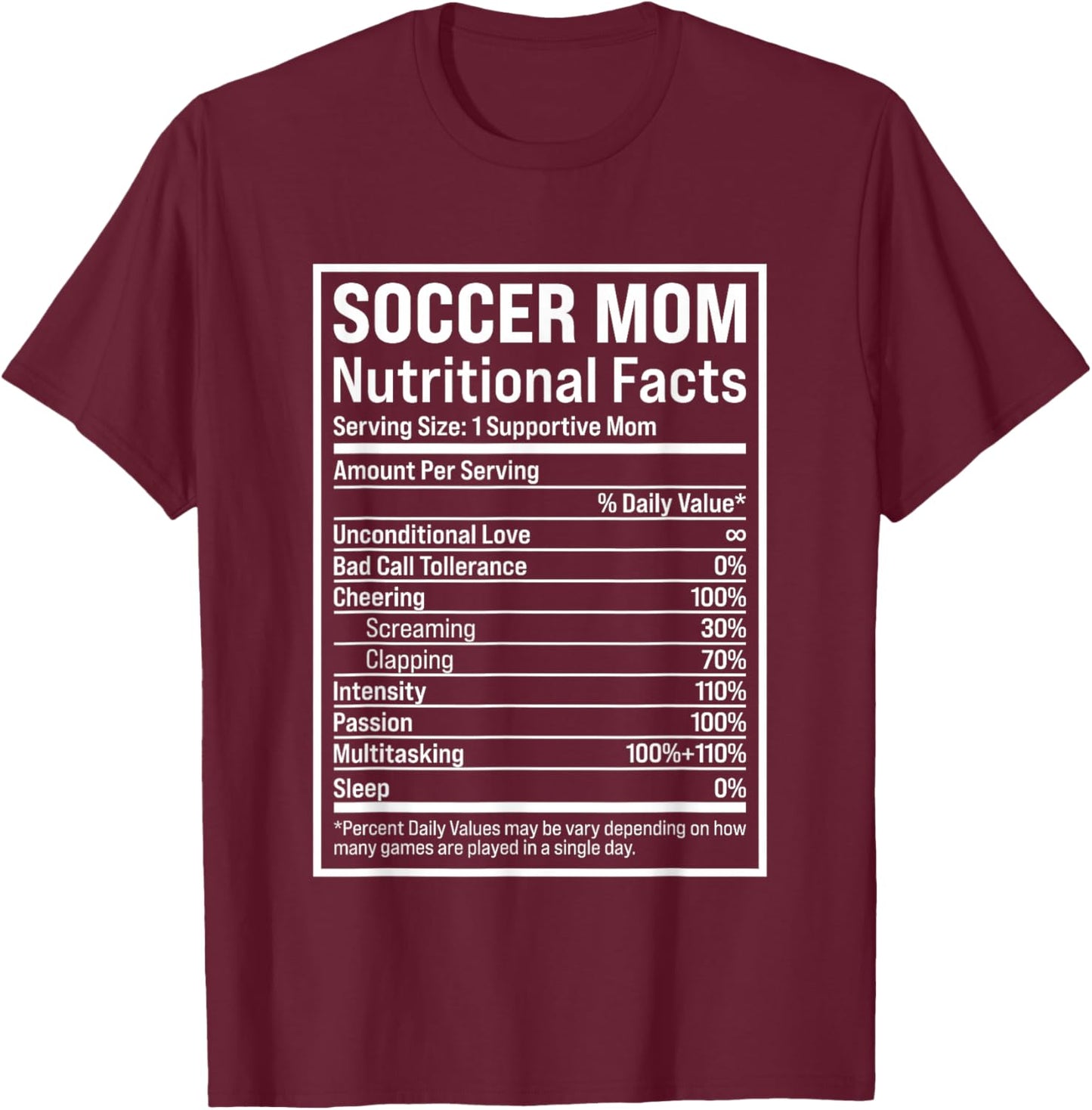 Soccer Mom Ball Mom Nutritional Facts Funny Mothers Day 2021 T-Shirt - T-Shirt | Maroon