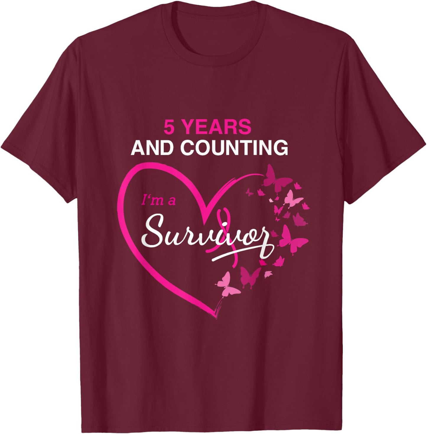 5 Year Breast Cancer Survivor Shirt 5 Years Cancer Free T-Shirt - T-Shirt | Maroon