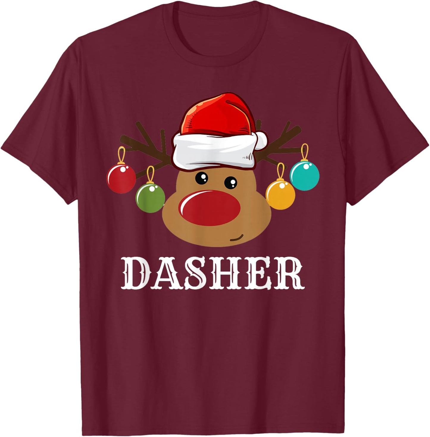 Santa Reindeer Dasher Xmas Group Costume T-Shirt - T-Shirt | Maroon