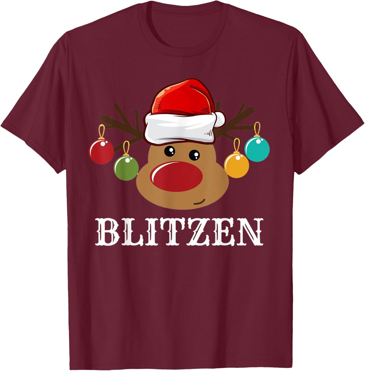 Santa Reindeer Blitzen Xmas Group Costume T-Shirt - T-Shirt | Maroon