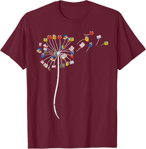 Dandelion Books Flower Reading Teacher Librarian Bookworm T-Shirt - T-Shirt | Maroon