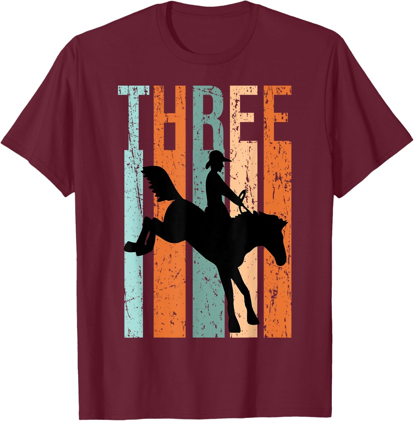 3rd Birthday Kids Retro Rodeo Horse Lovers Cowboys Rider T-Shirt - T-Shirt | Maroon