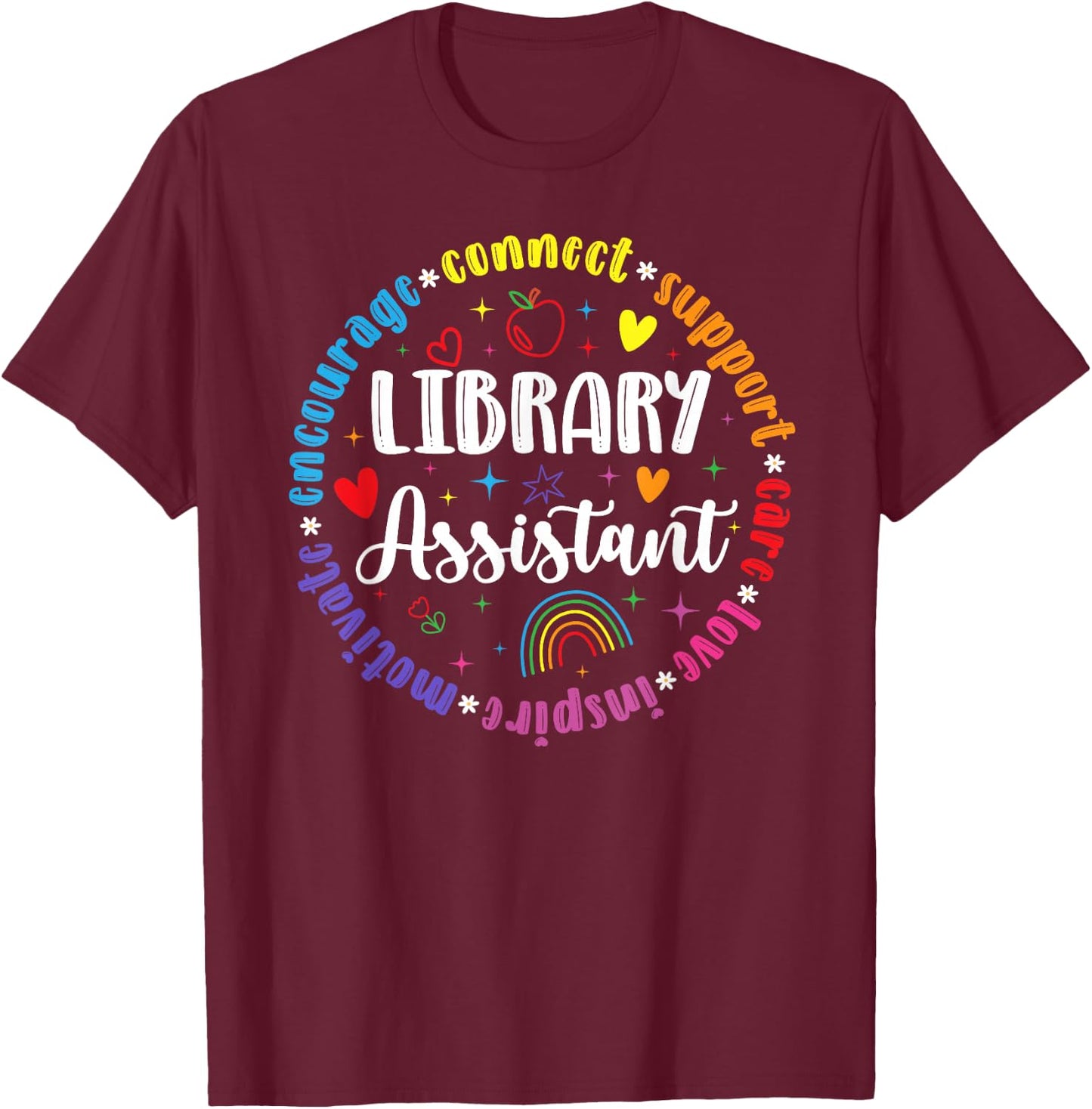 Library Assistant Appreciation Circle Librarian Assistant T-Shirt - T-Shirt | Maroon