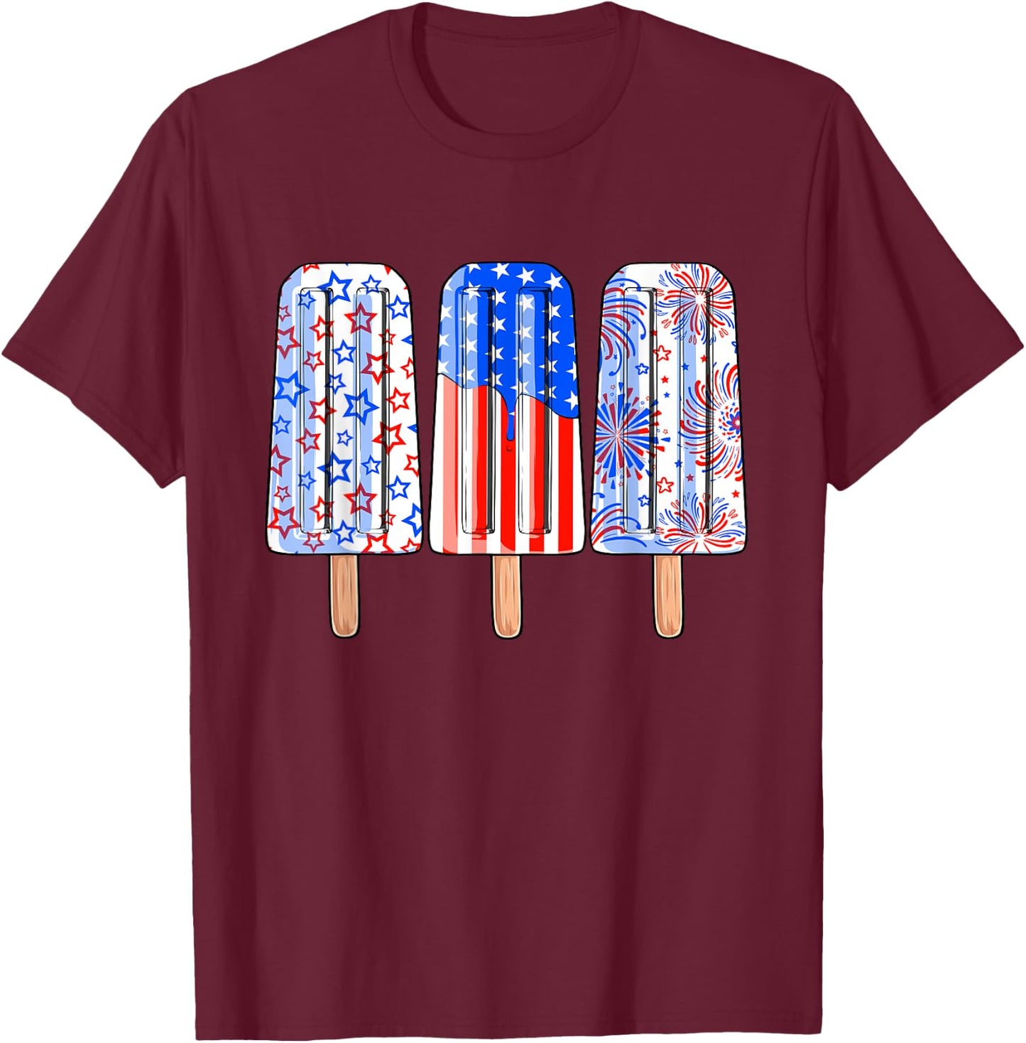 4th Of July Popsicle Red White Blue American Flag Patriotic T-Shirt - T-Shirt | Maroon
