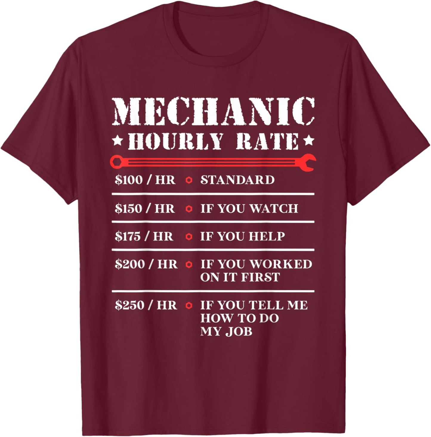 Mechanic Hourly Rate Funny Car Motorcycle Labor Gift T-Shirt - T-Shirt | Maroon
