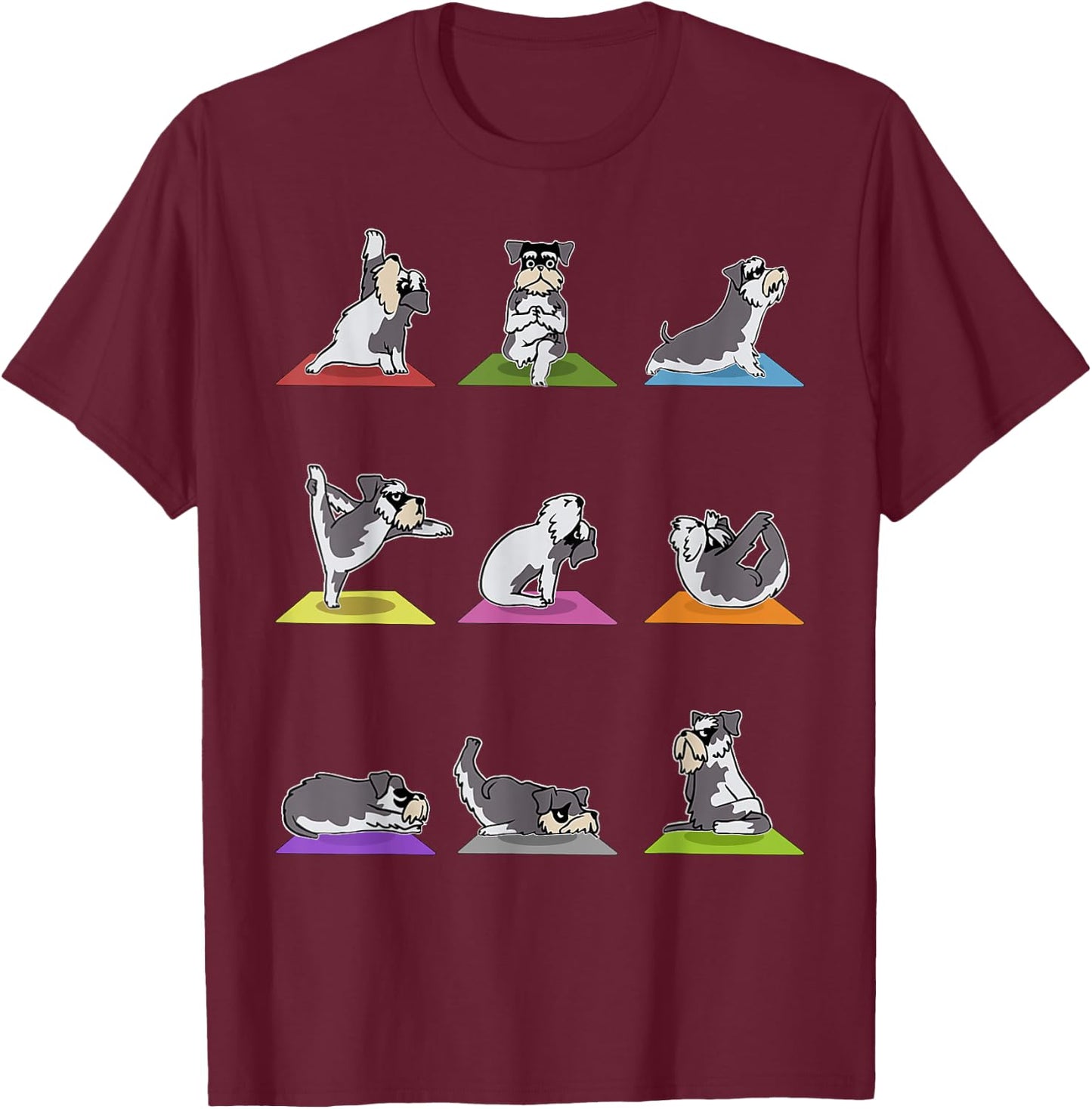 Funny Miniature Schnauzer Dogs Yoga Poses Meditation Lovers T-Shirt - T-Shirt | Maroon