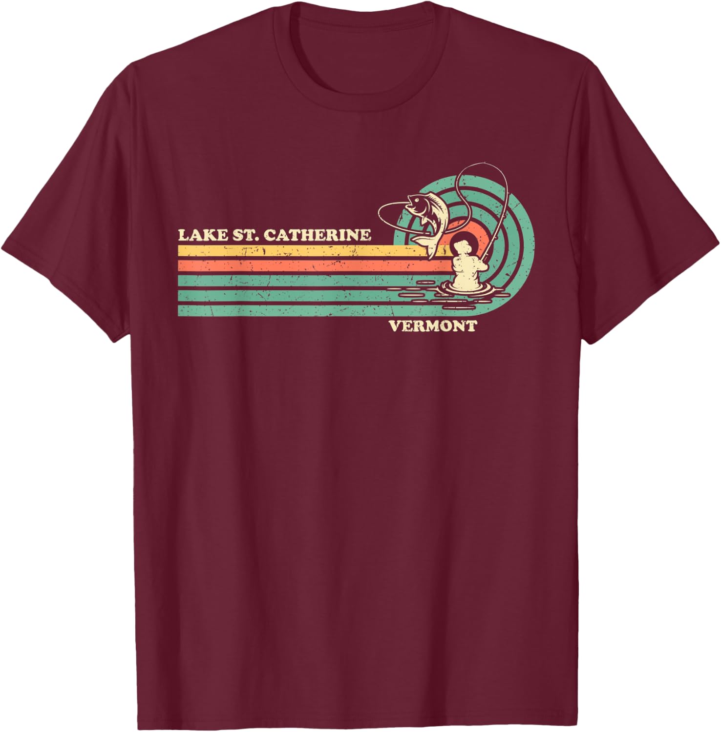 Vintage Retro Summer Fishing Vermont St. Catherine Lake Men Women Kids T-Shirt - T-Shirt | Maroon