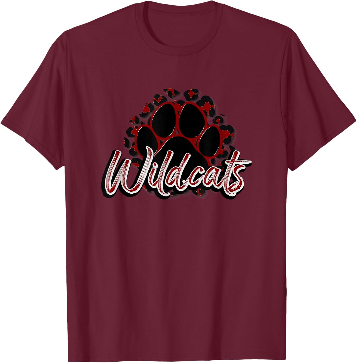 Wildcats Maroon Black Cheetah School Sports Fan Team Spirit T-Shirt - T-Shirt | Maroon