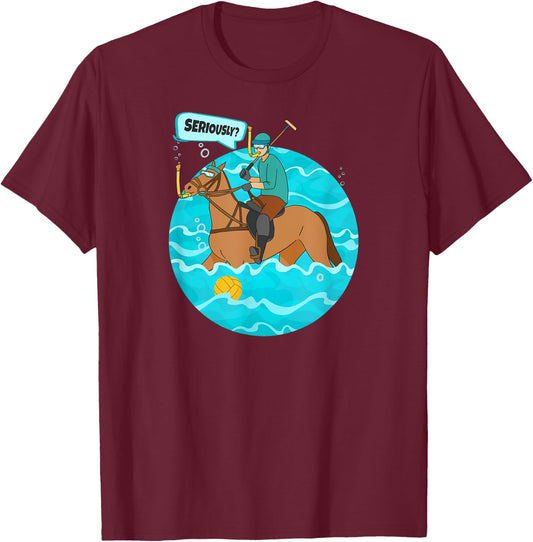 Funny Water Polo Player on Horse Playing Water Polo T-Shirt - T-Shirt | Maroon