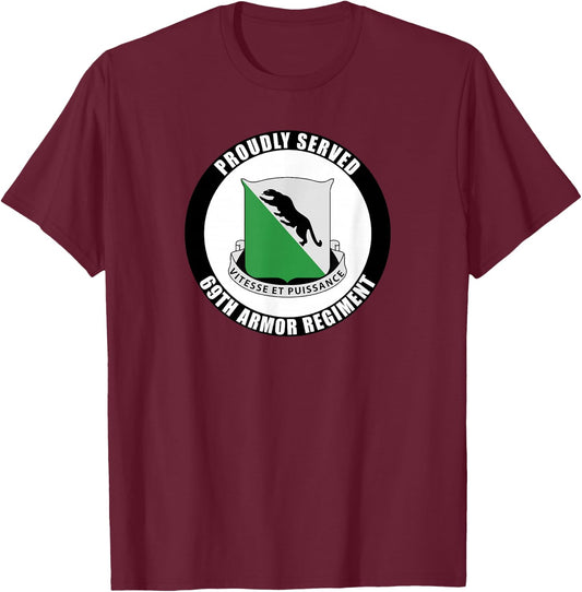 Proudly Served 69th Armor Regiment Military Army Veteran T-Shirt - T-Shirt | Maroon