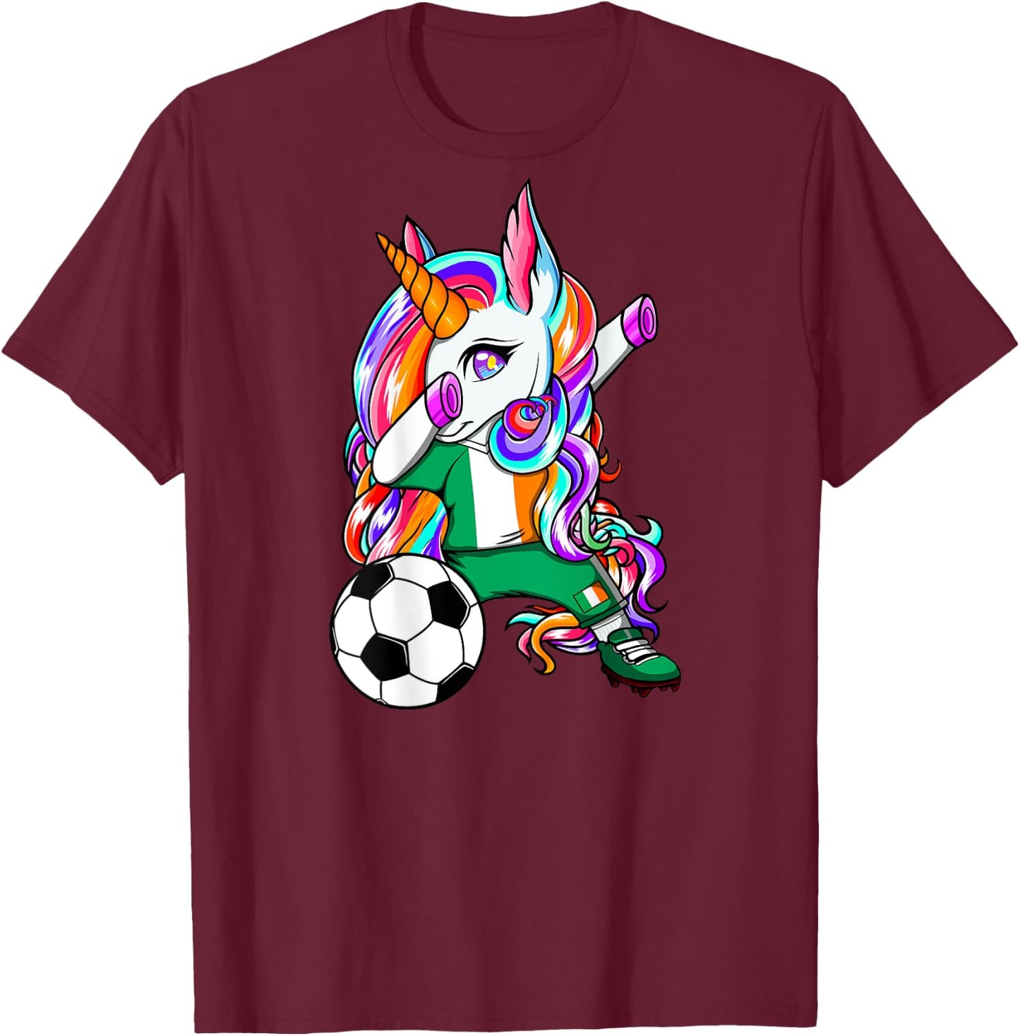 Dabbing Unicorn Ireland Soccer Lovers Jersey Irish Football T-Shirt - T-Shirt | Maroon