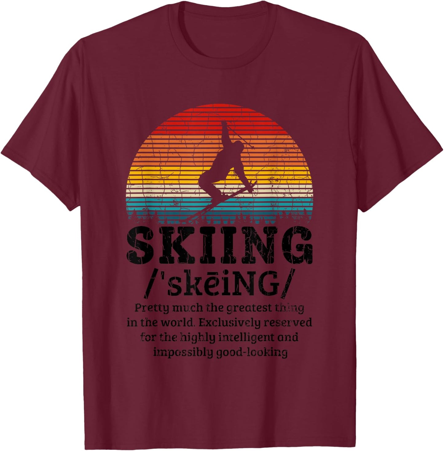 Skiing Definition Funny Retro Vintage Ski Skier Graphic T-Shirt - T-Shirt | Maroon