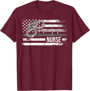 Correctional Nurse American Flag Corrections Nursing T-Shirt - T-Shirt | Maroon