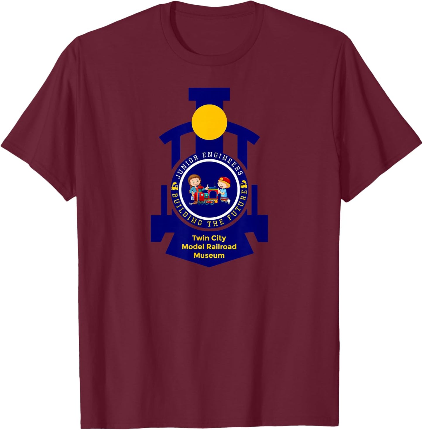 Junior Engineers | Twin City Model Railroad Museum T-Shirt - T-Shirt | Maroon
