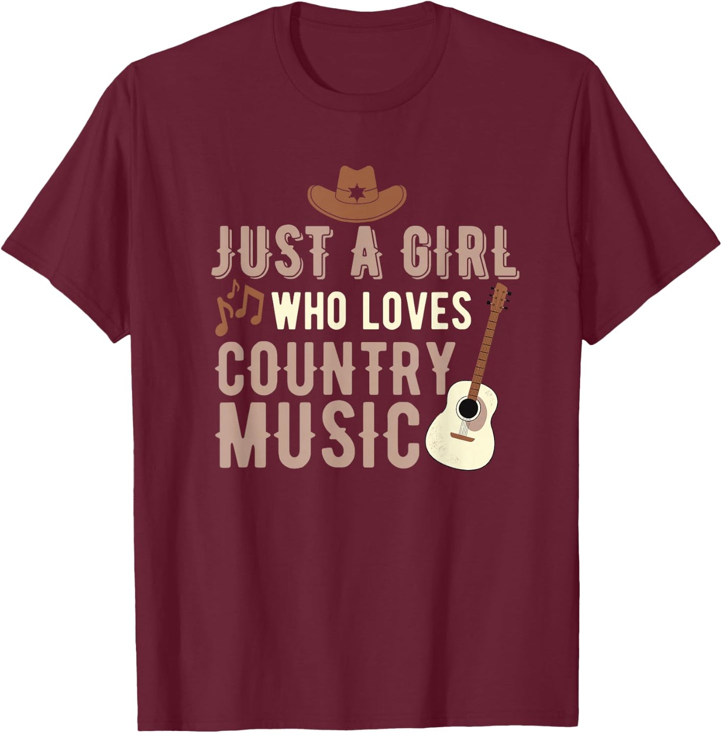 Just A Girl Who Loves Country Music Small T-Shirt - T-Shirt | Maroon