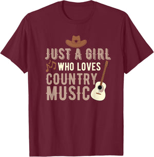Just A Girl Who Loves Country Music Small T-Shirt - T-Shirt | Maroon