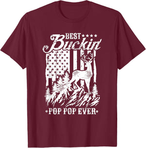 Best Buckin Pop Pop Ever Shirt Deer Hunting American Flag T-Shirt - T-Shirt | Maroon