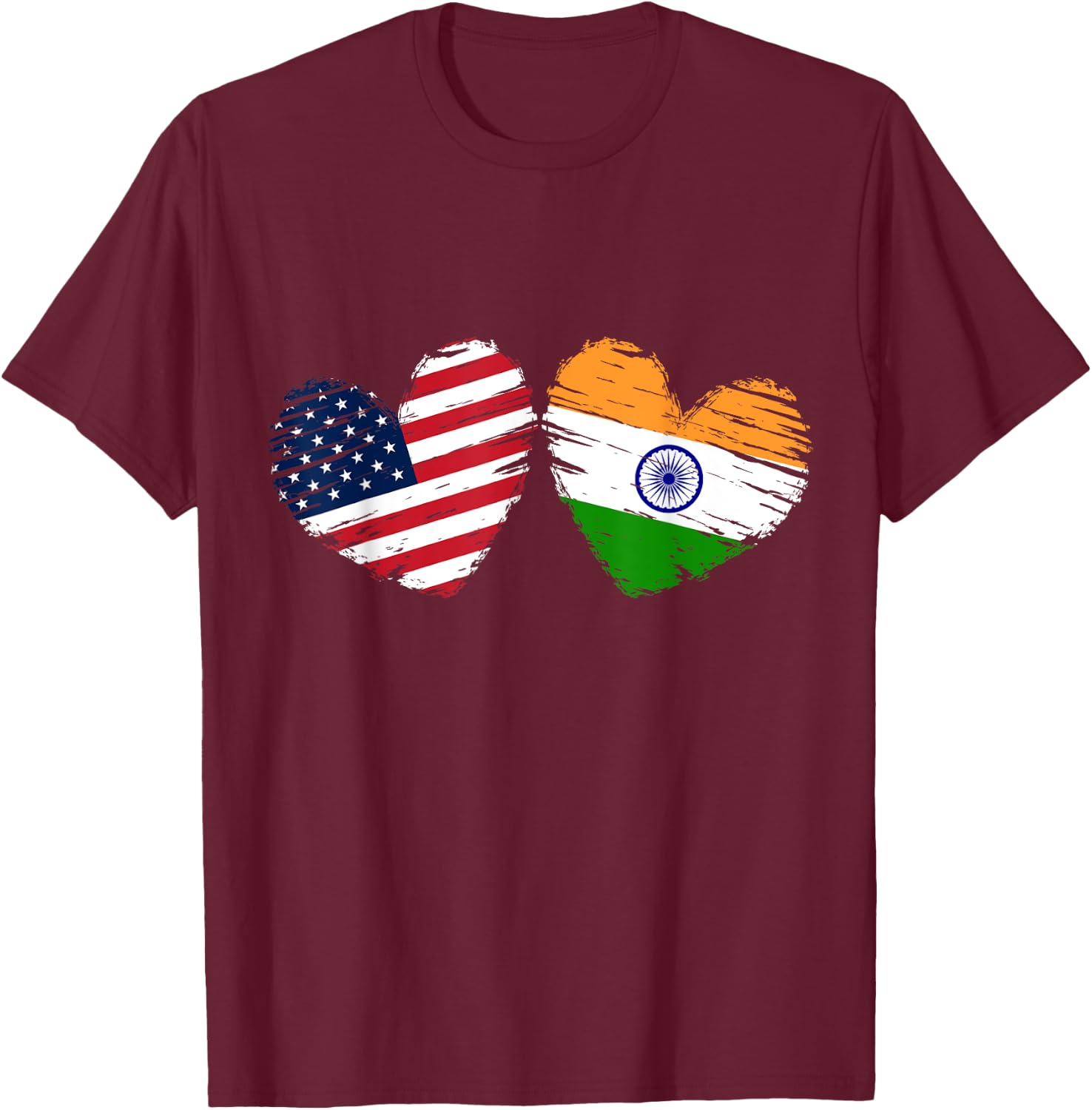 USA India Flag Heart Valentines Day Indian American T-Shirt - T-Shirt | Maroon