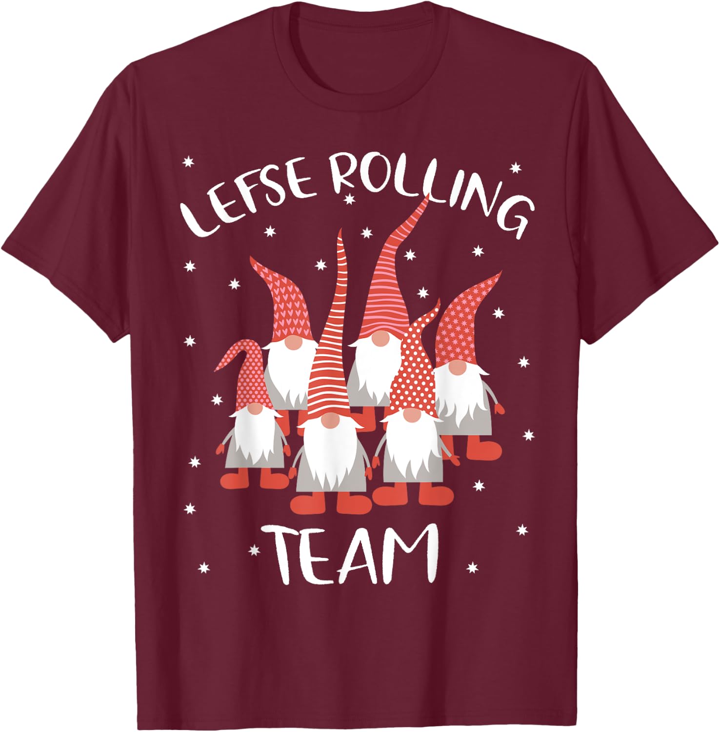 Lefse Rolling Team God Jul Gnome Tomte Xmas Santa Christmas T-Shirt - T-Shirt | Maroon