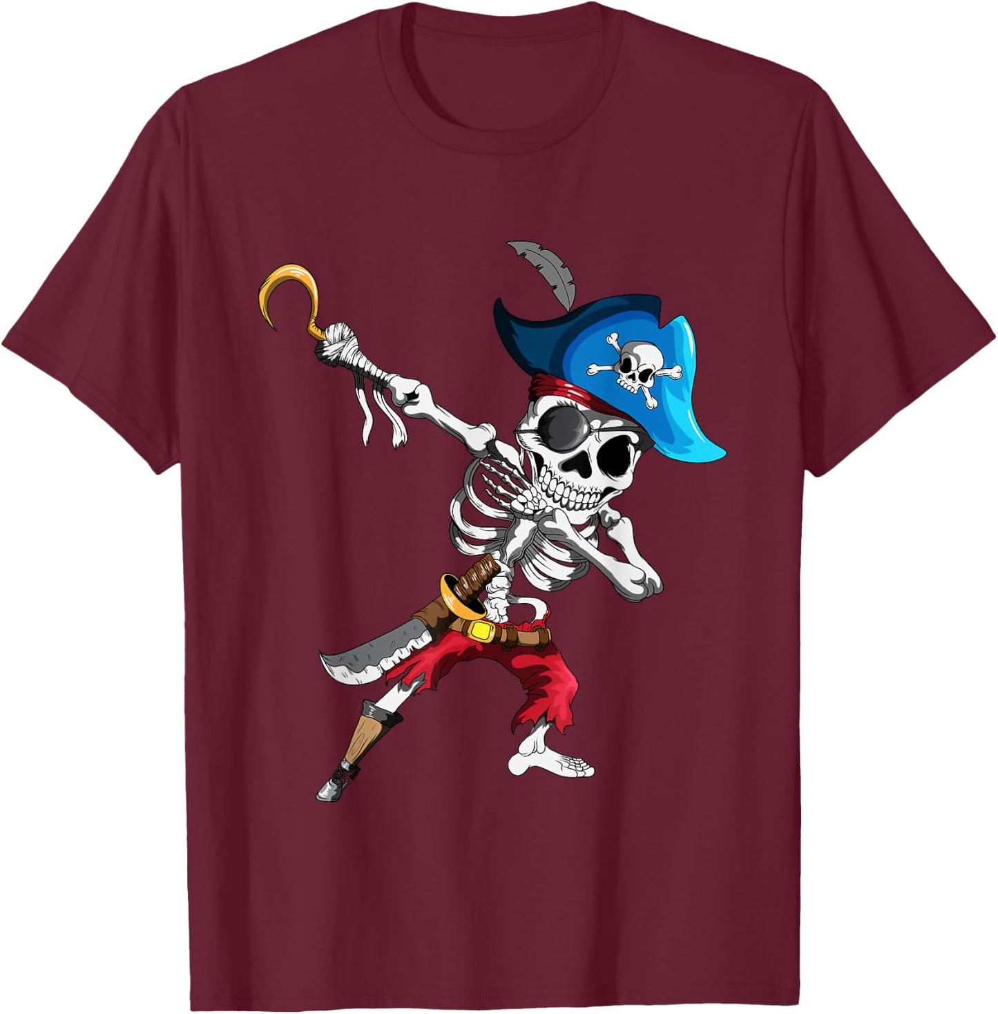Dabbing Pirates Skeleton Eye Flap Pirate Ship Halloween T-Shirt - T-Shirt | Maroon