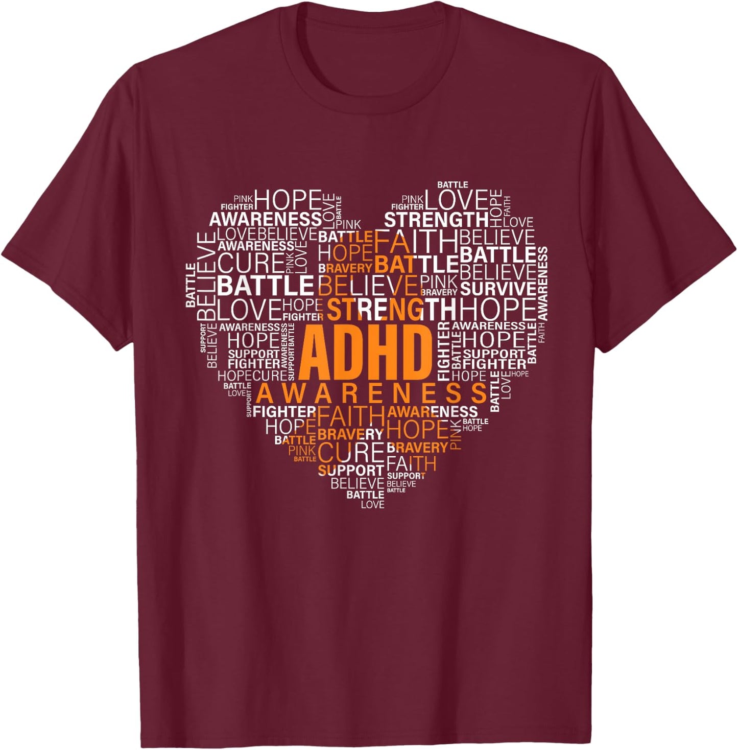ADHD awareness words cloud heart support proud ADHD warrior T-Shirt - T-Shirt | Maroon