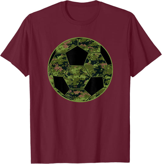Green Camo Camouflage Soccer Ball T-Shirt - T-Shirt | Maroon