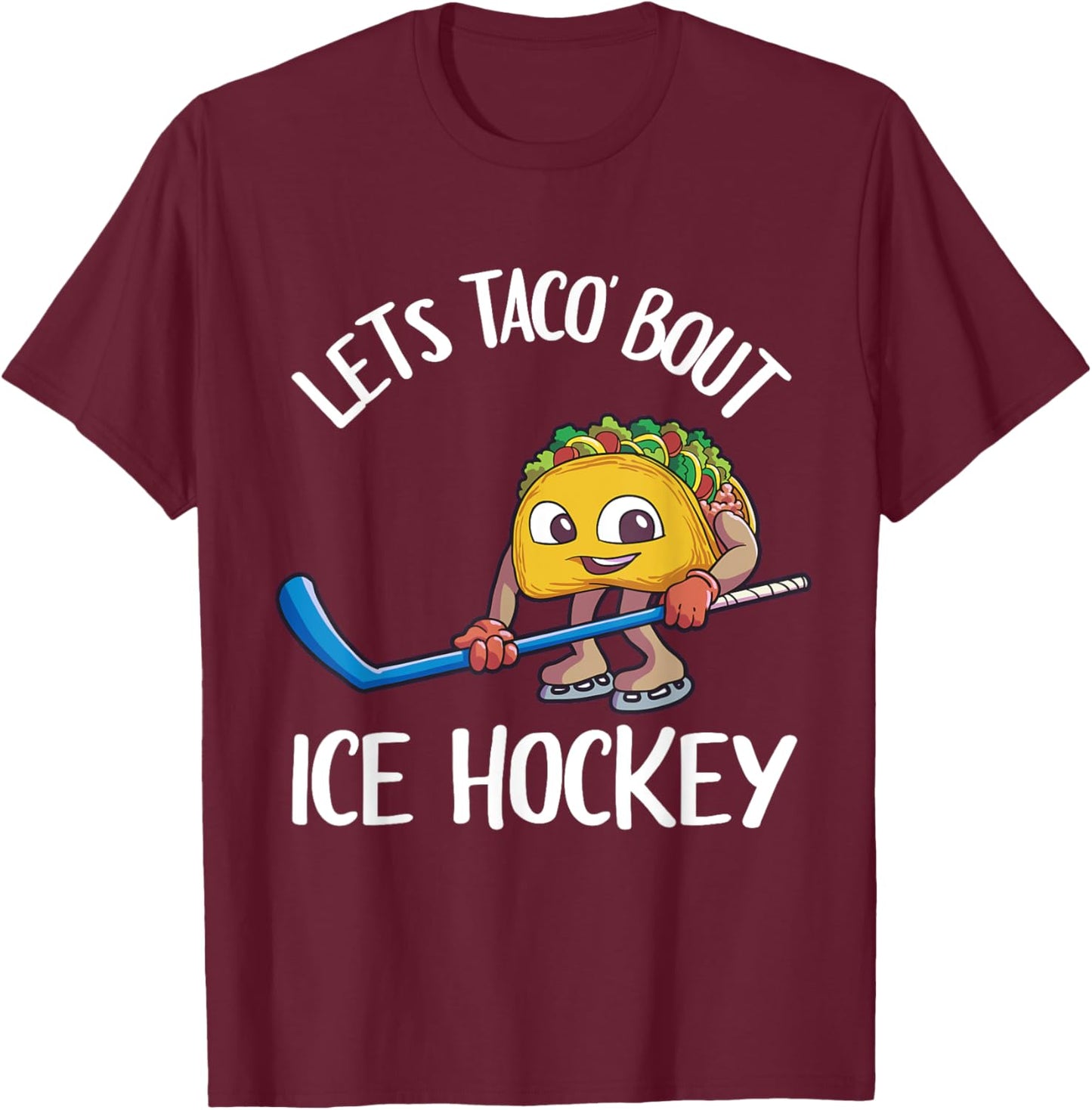 Funny Ice Hockey Shirt Kids Men Taco Lover Gift T-Shirt - T-Shirt | Maroon