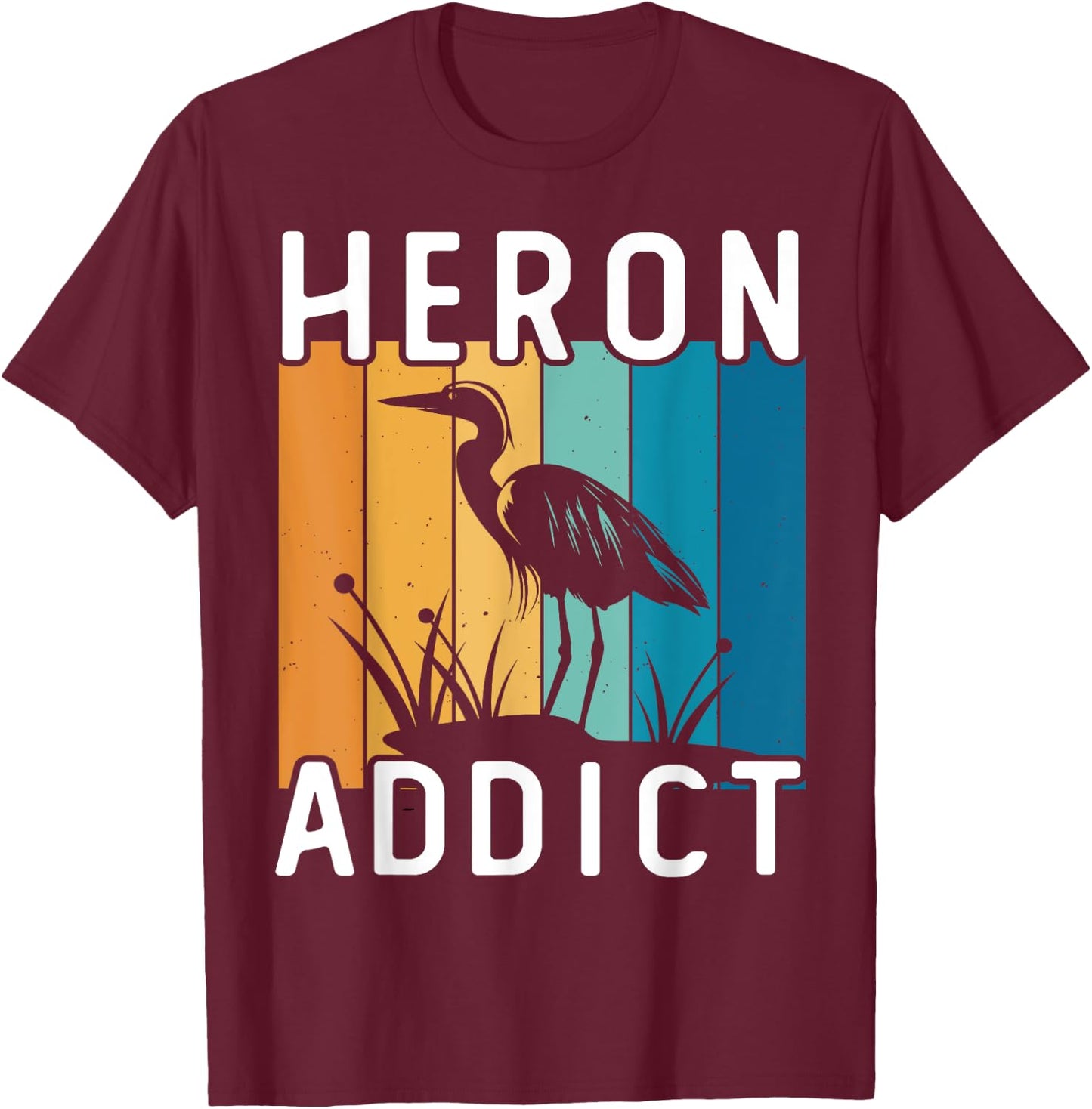 Retro Birding Heron Addict Bird T-Shirt - T-Shirt | Maroon