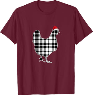 Chicken Christmas Shirt Black And White Buffalo Plaid Pajama T-Shirt - T-Shirt | Maroon