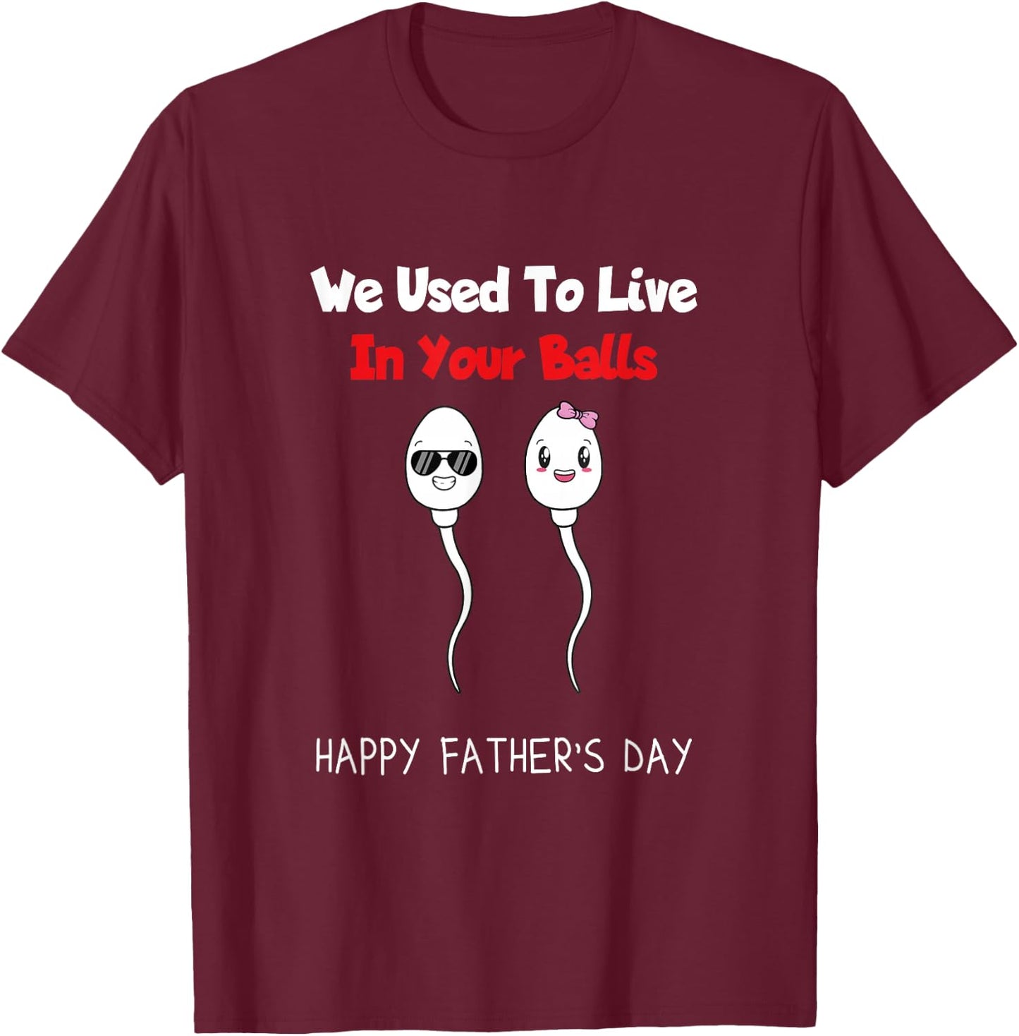 Funny Boy And Girl Fathers Day We Used To Live In Your Balls T-Shirt - T-Shirt | Maroon