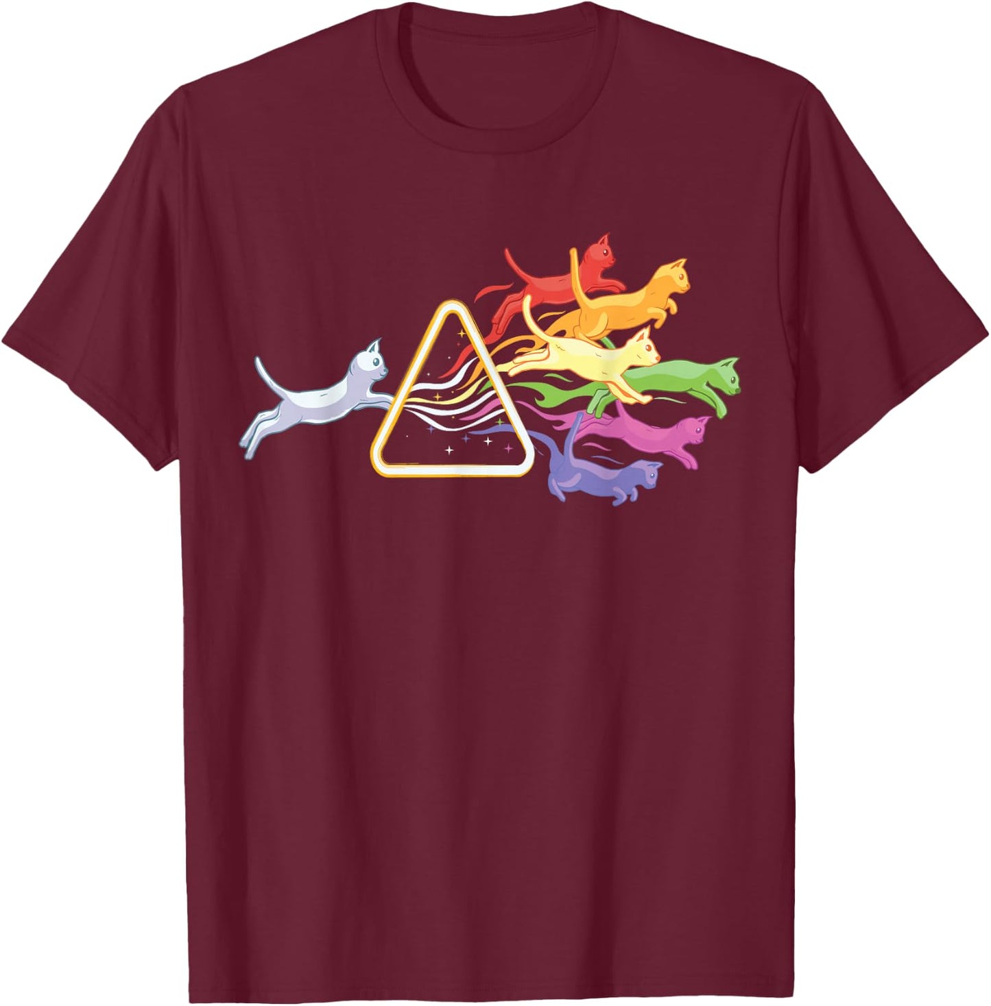 Cat Prism Rainbow Light Funny Physics Science T-Shirt - T-Shirt | Maroon