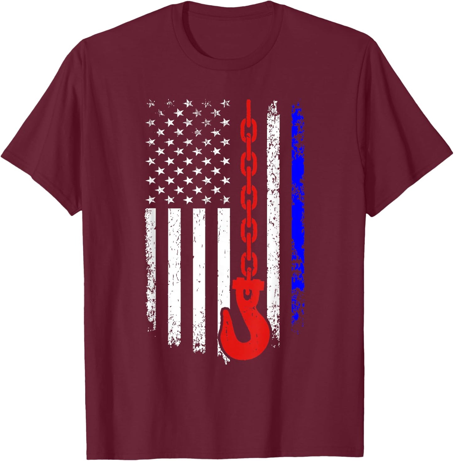 Tow Truck Driver American Flag 4th of July Patriotic USA T-Shirt - T-Shirt | Maroon