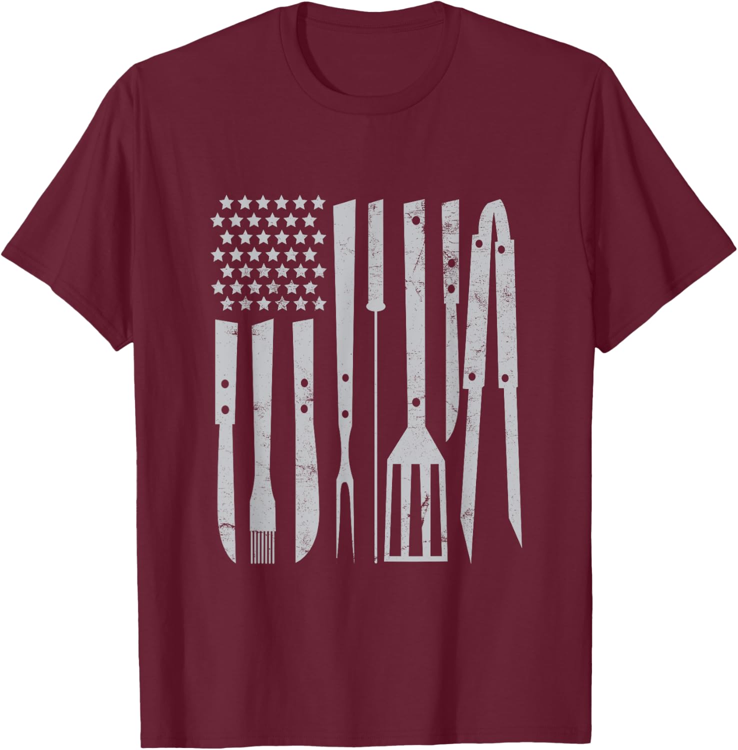 American Flag Utensil Bbq Tools Griller Pitmaster Barbecuing Men T-Shirt - T-Shirt | Maroon