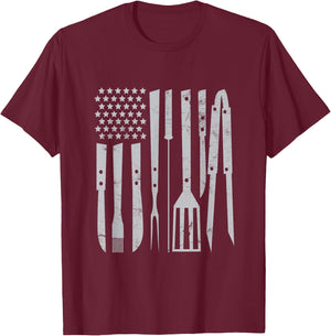 American Flag Utensil Bbq Tools Griller Pitmaster Barbecuing Men T-Shirt - T-Shirt | Maroon