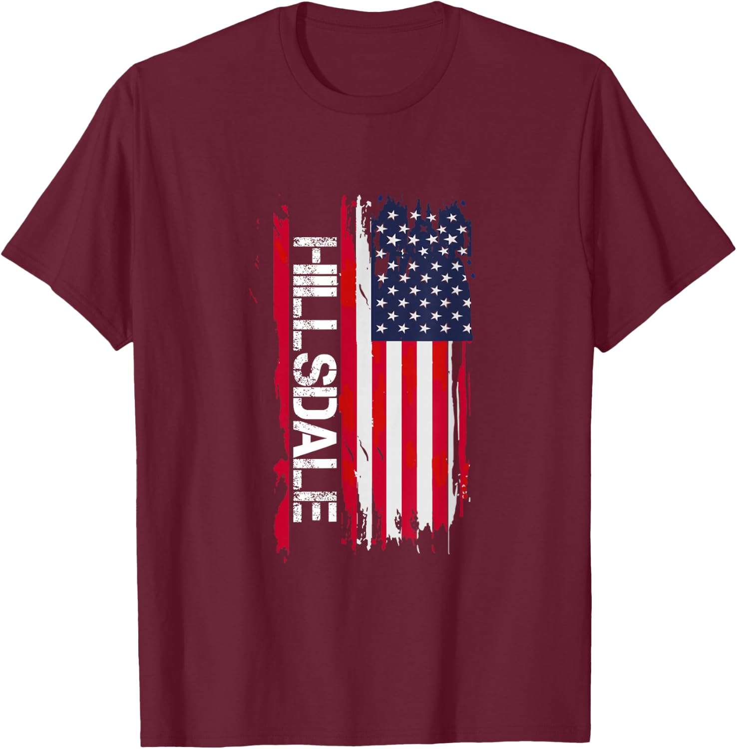 Hillsdale City USA Flag Black Modern Lightweight Cotton 60% Polyester 40% Adult Men's Small Short Sleeve T-Shirt - T-Shirt | Maroon