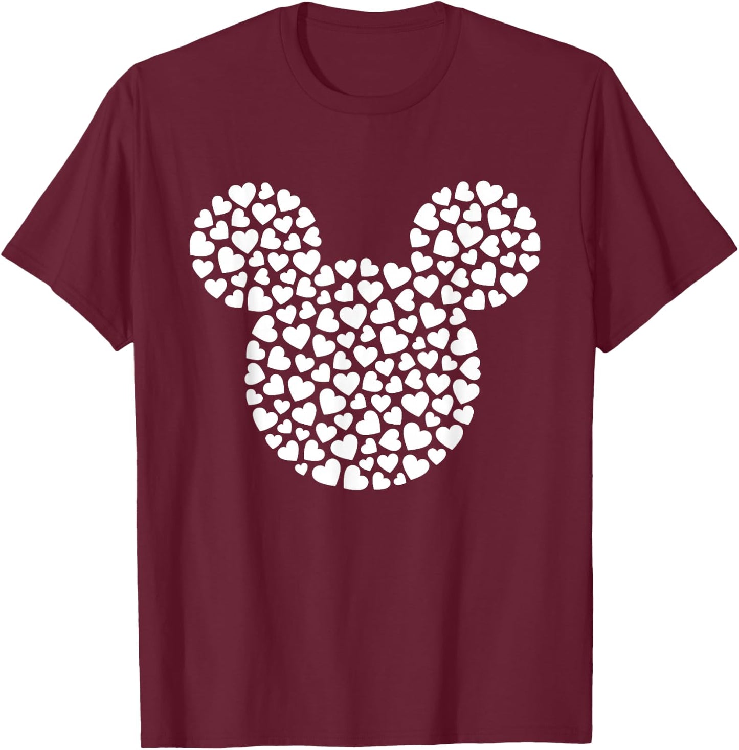 Disney Mickey Mouse Icon Filled with Hearts Small T-Shirt - T-Shirt | Maroon