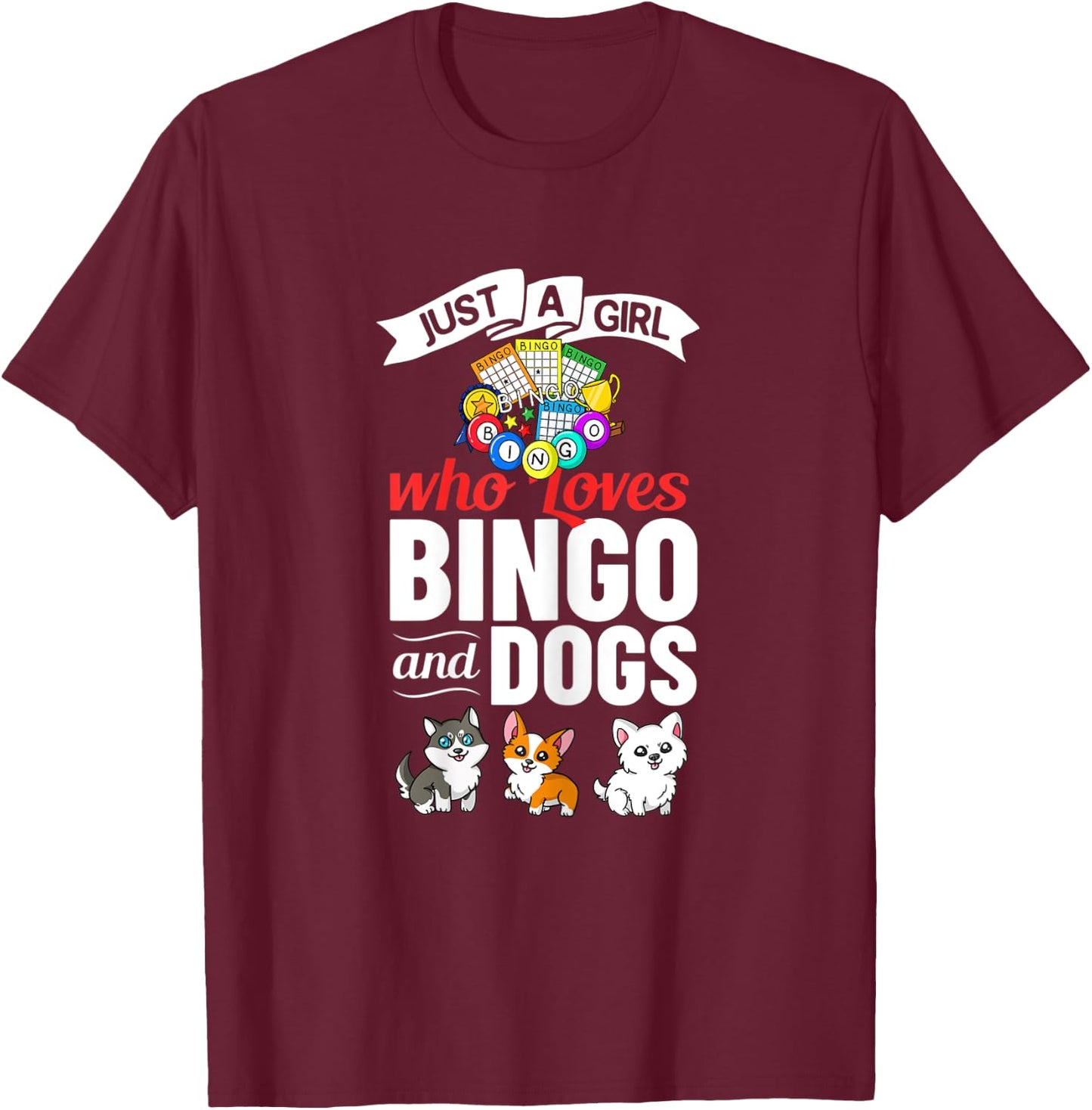 Dog Bingo Game Player Caller Card Board Balls T-Shirt - T-Shirt | Maroon