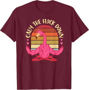 Calm The Flock Down Meditation Stress Relief Yoga Flamingo T-Shirt - T-Shirt | Maroon