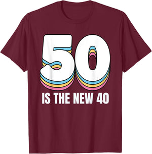 50 Is the New 40 Funny Retro Colorful 50th Birthday T-Shirt - T-Shirt | Maroon