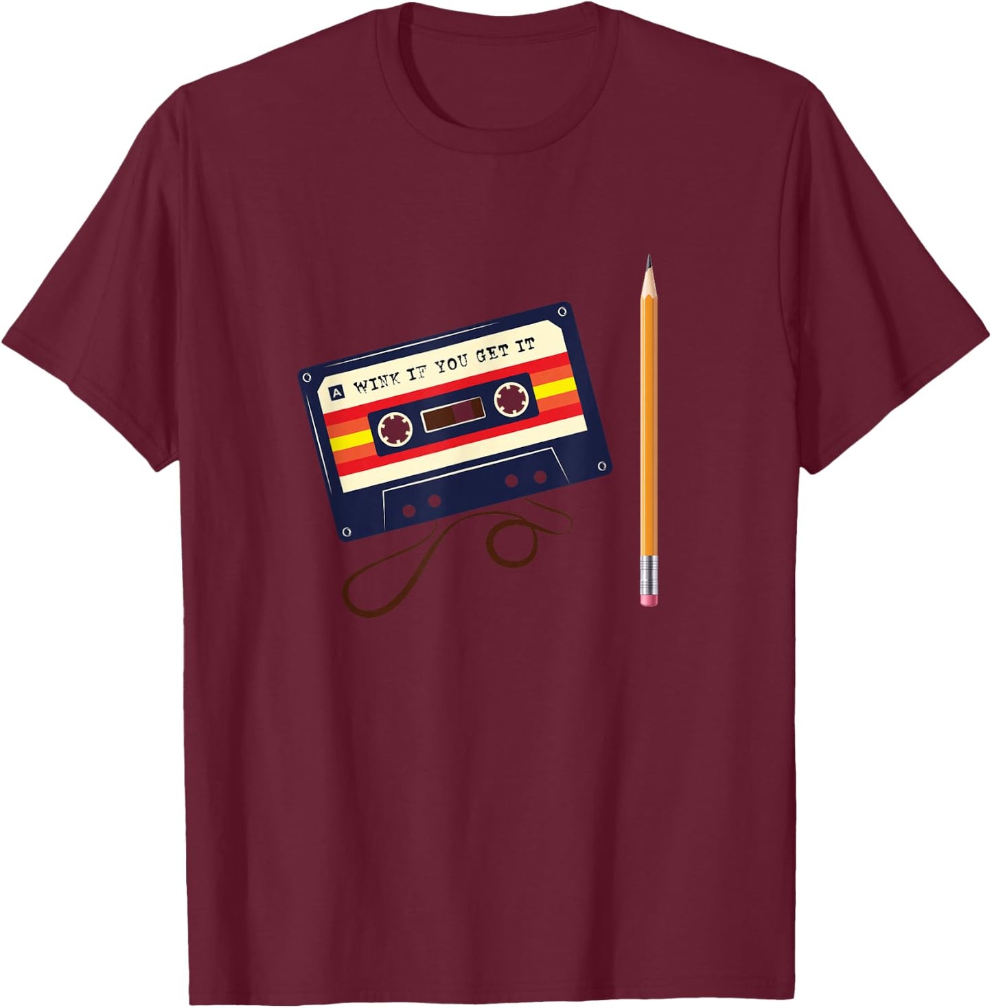 80s Music Lovers Nostalgia Shirts - Cassette Tape & Pencil T-Shirt - T-Shirt | Maroon