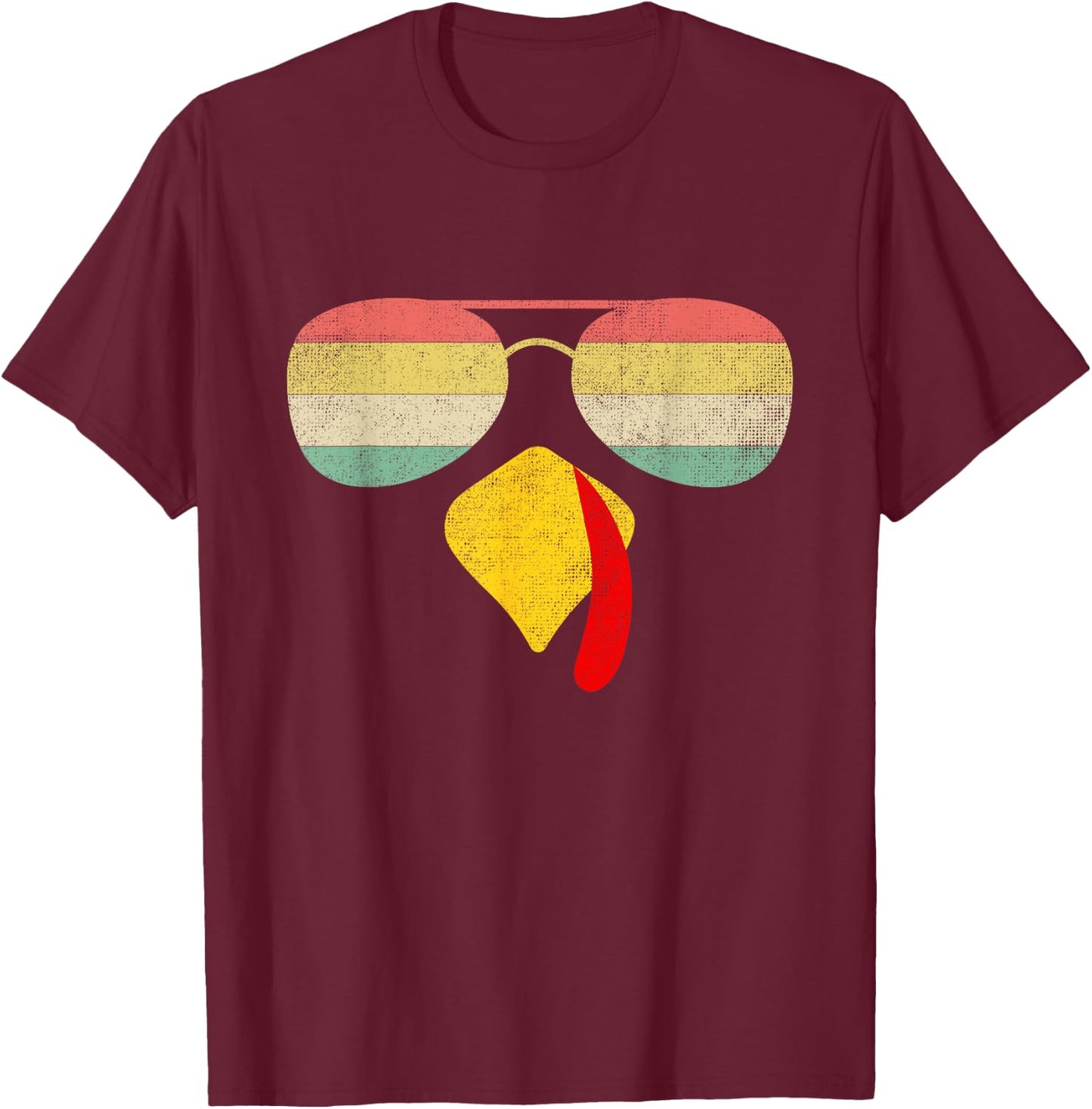 Vintage Turkey Face Thanksgiving With Sunglasses Boys Girls T-Shirt - T-Shirt | Maroon