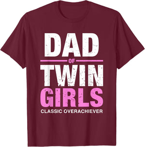 Dad of Twins Girls Gender Reveal Baby Announcement T-Shirt - T-Shirt | Maroon
