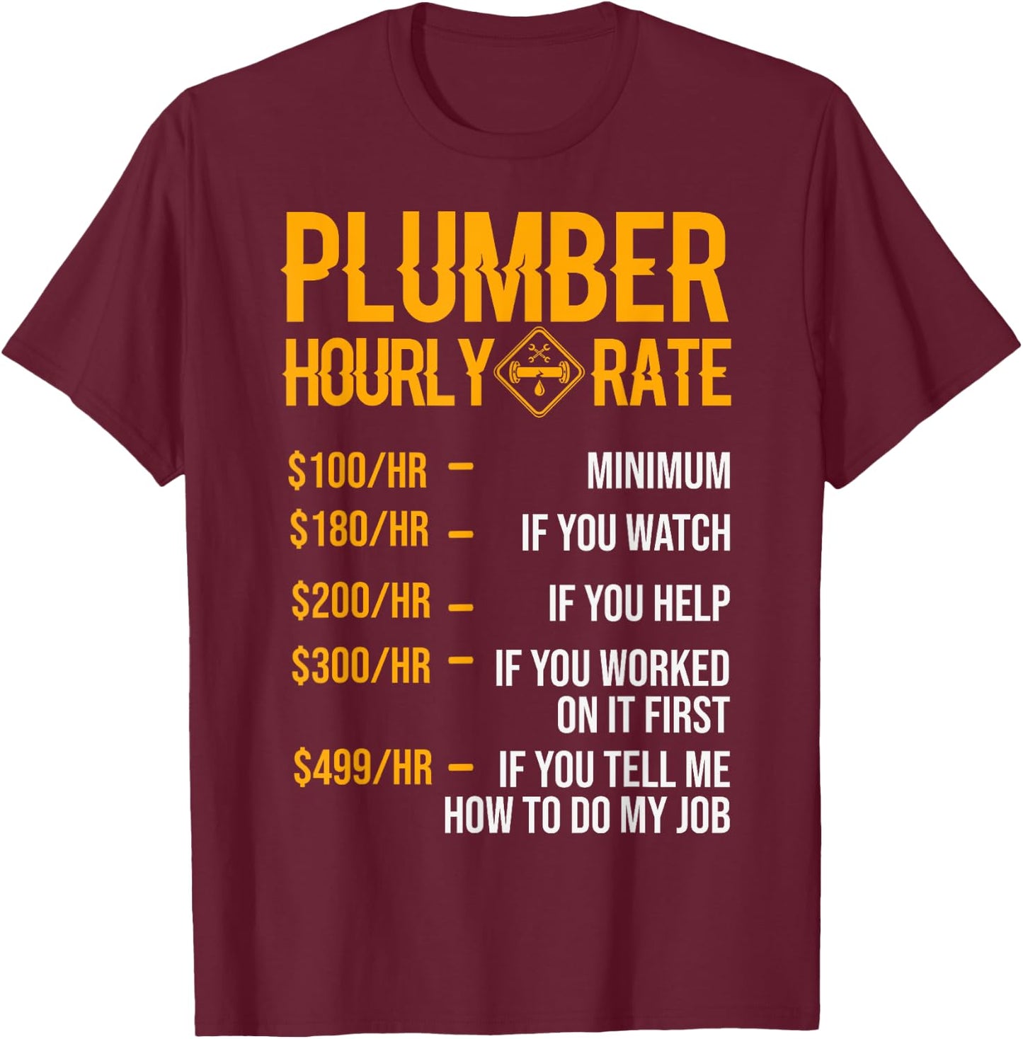 Funny Plumber Men's - Plumber Hourly Rate T-Shirt - T-Shirt | Maroon