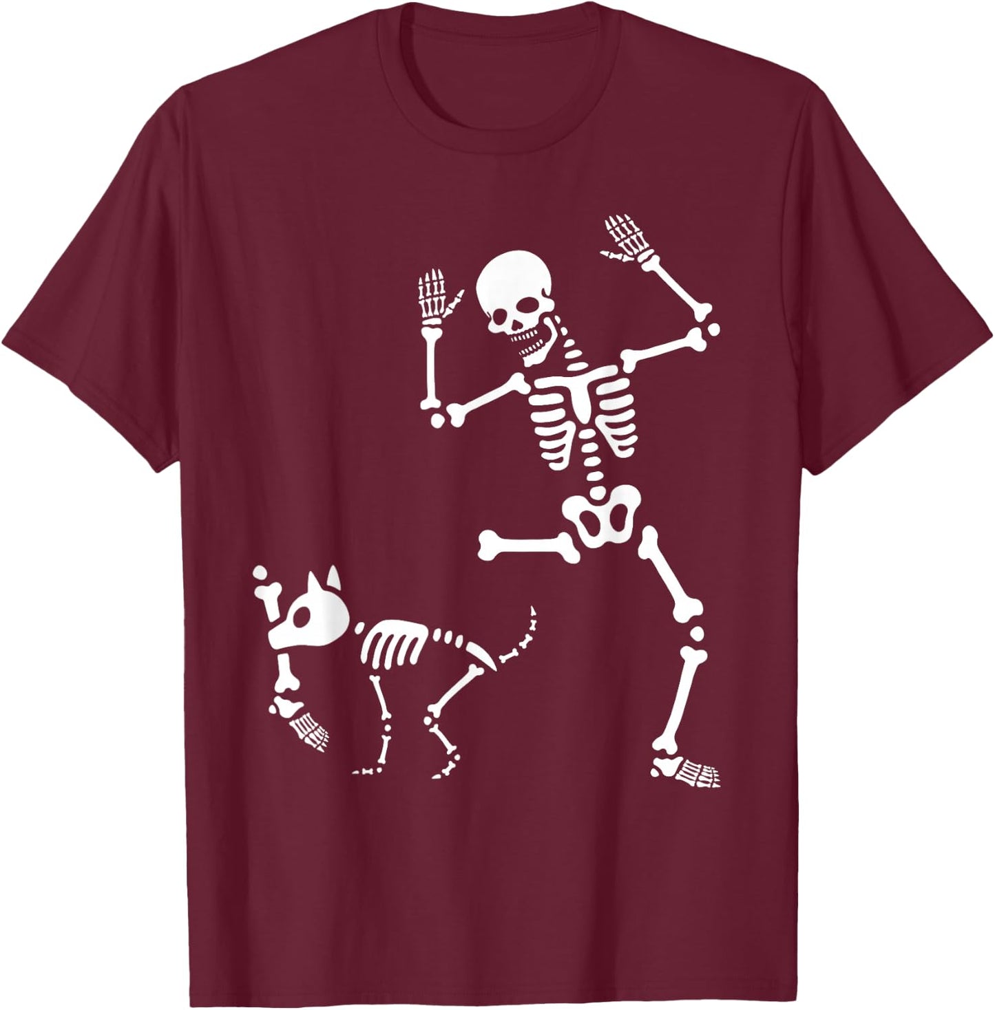 Skeleton Bones Halloween Dog Trick Or Treating Puppy Breeder T-Shirt - T-Shirt | Maroon