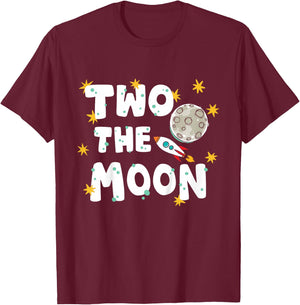 Kids Two The Moon 2 Year Old Birthday Boy Space Astronaut Bday T-Shirt - T-Shirt | Maroon