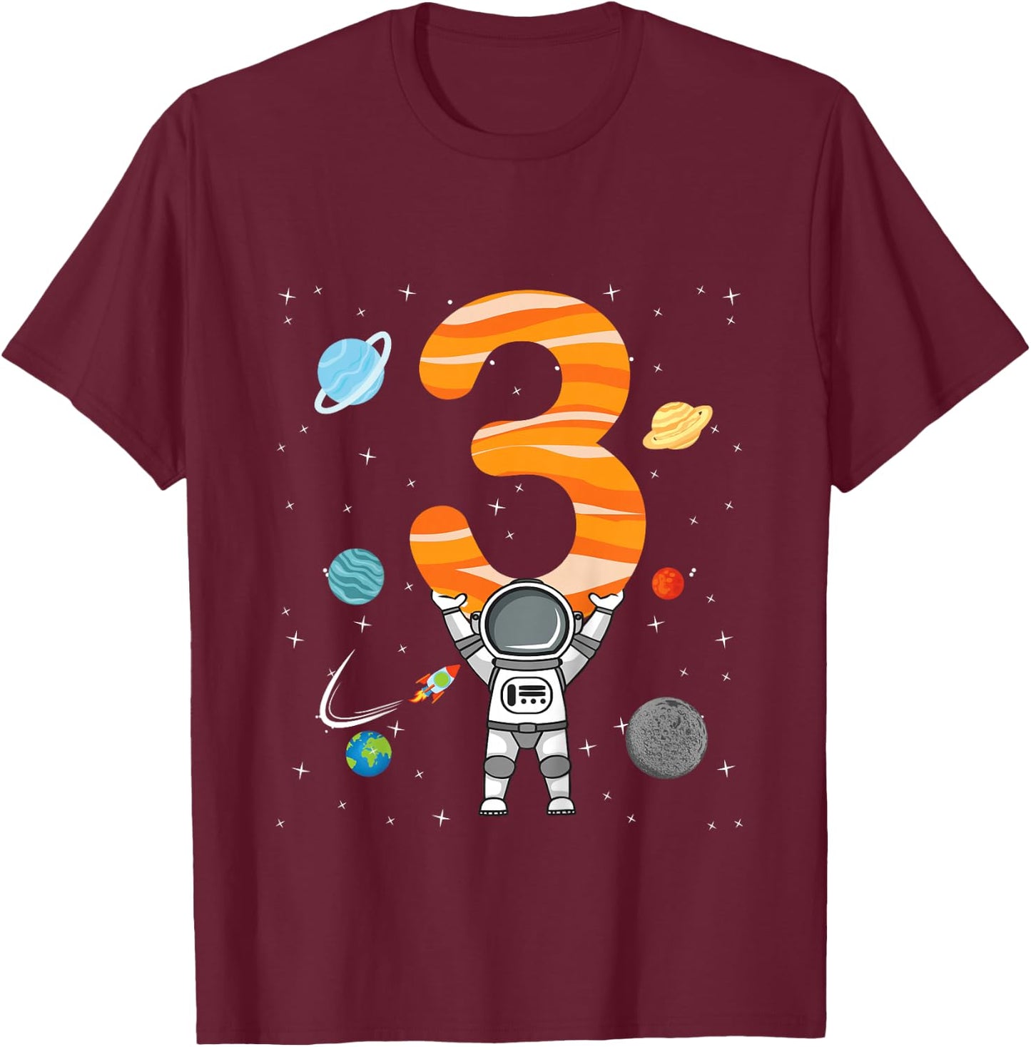 3rd Birthday Astronaut 3 Years Old Birthday Boy Gifts T-Shirt - T-Shirt | Maroon