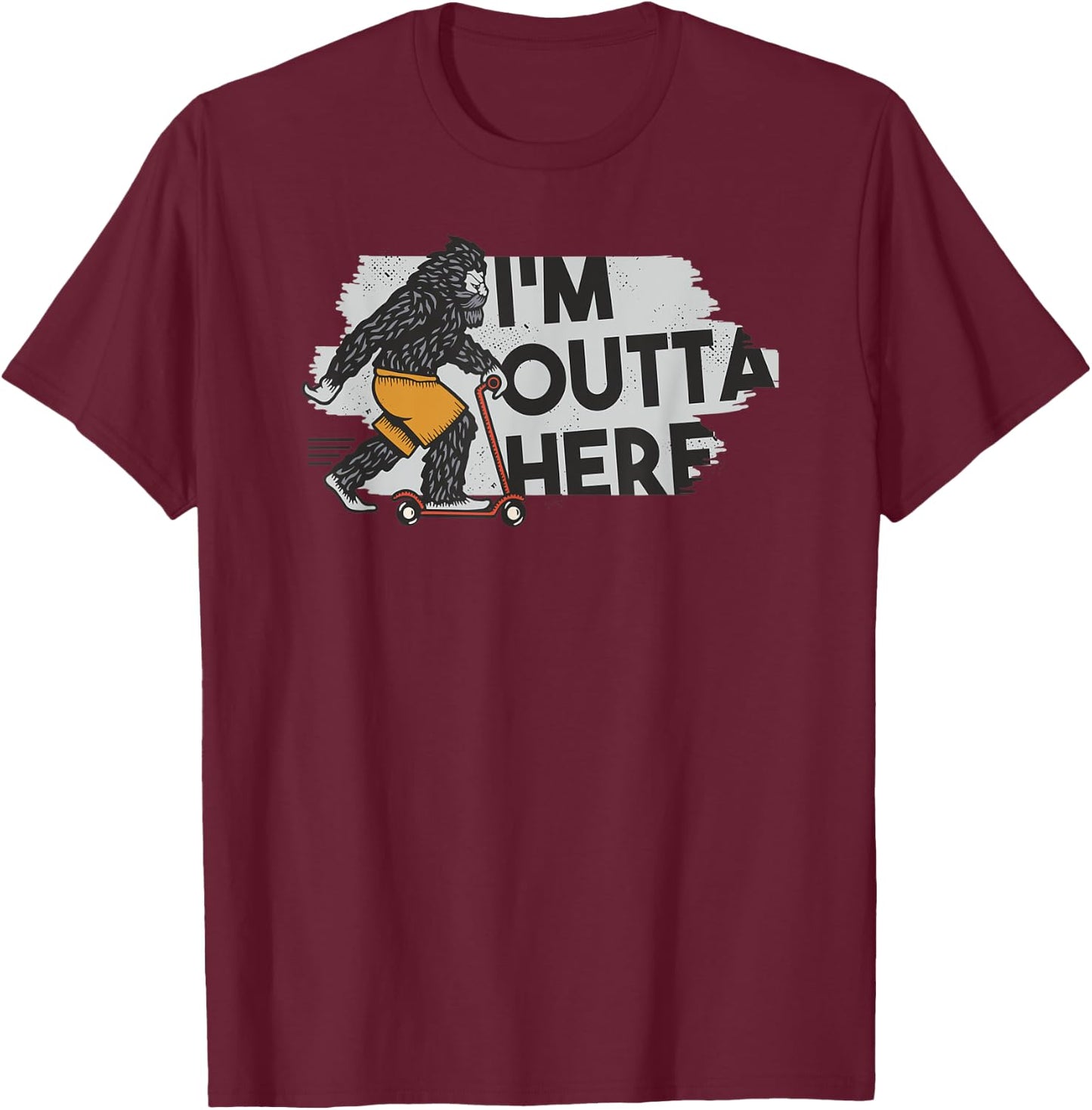 Yeti Bigfoot Sasquatch - I'm Outta Here Riding Scooter T-Shirt - T-Shirt | Maroon